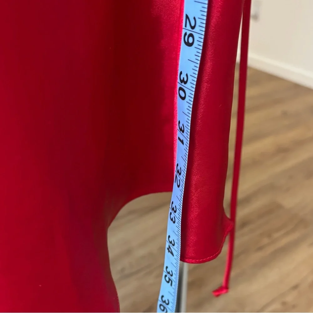 vtg California Dynasty red satin slip dress with lacey trim size large